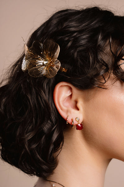 Diamante Filigree Flower Clip - Gold/Crystal