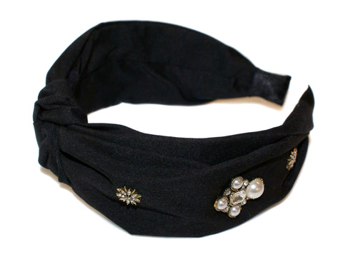 Amelie Jewel Rosette Turban Alice Band - Black