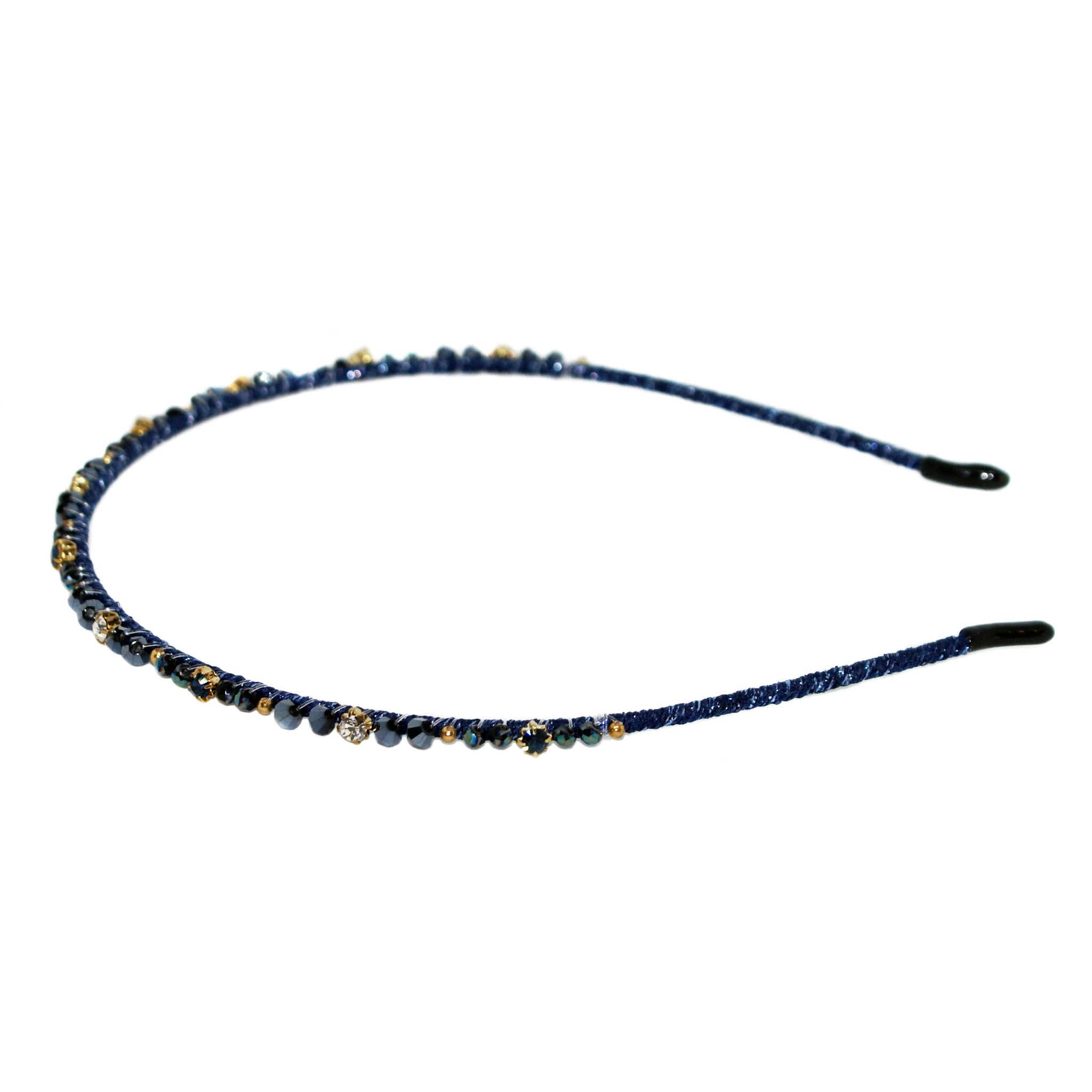 Diamante & Stone Thin Alice Band - Navy