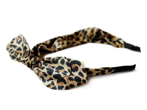 Leopard Tie Bow Covered Alice Band