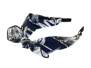 Tropical Tie Bow Covered Alice Band - Navy