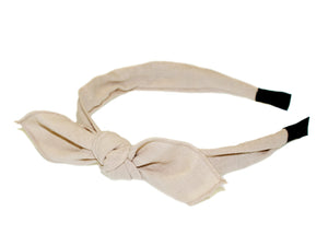 Linen Tie Bow Covered Alice Band - Beige