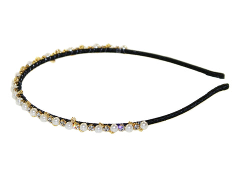 Pearl & Diamante Alice Band - Black