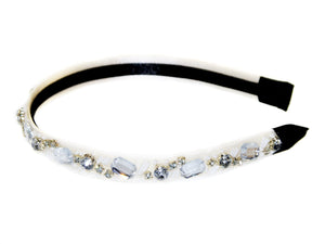 Beaded Diamante Alice Band - Ivory