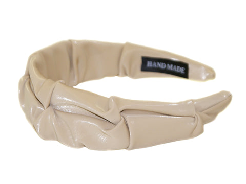 Leatherette Ruched Alice Band - Nude