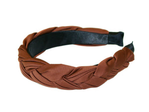 Satin Ruched Plait Alice Band - Brown