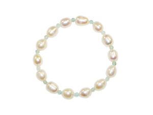 Freshwater Large Pearl & Stone Bead Bracelet - Pearl/Aquamarine