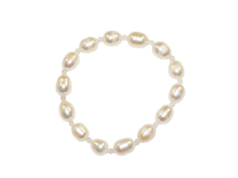 Freshwater Large Pearl & Stone Bead Bracelet - Pearl/Rose Quartz