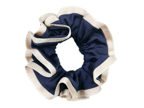 Stitch Edged Luxe Scrunchie - Navy-Bone