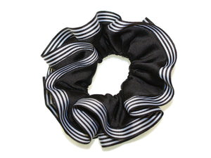 Stripe Edged Luxe Scrunchie - Black-White