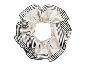 Stripe Edged Luxe Scrunchie - Bone-Brown-White