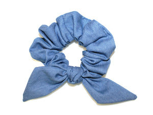 Denim Tie Bow Scrunchie - Light Blue