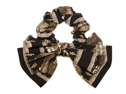 Tassel Print Double Bow Scrunchie - Brown