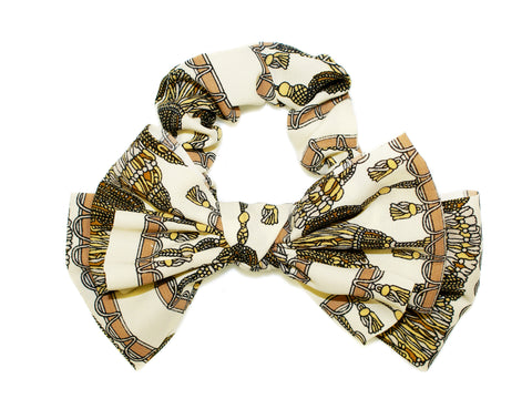 Tassel Print Double Bow Scrunchie - Ivory