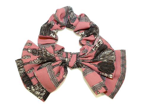 Tassel Print Double Bow Scrunchie - Pink