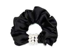 Pearl Satin Luxe Scrunchie - Black