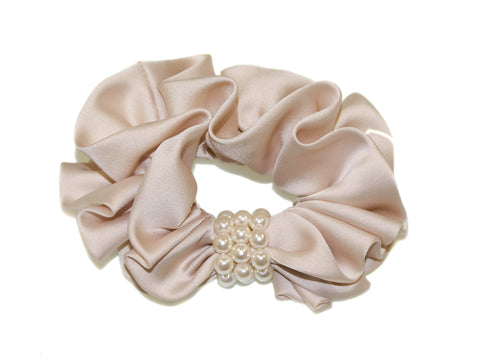 Pearl Satin Luxe Scrunchie - Champagne