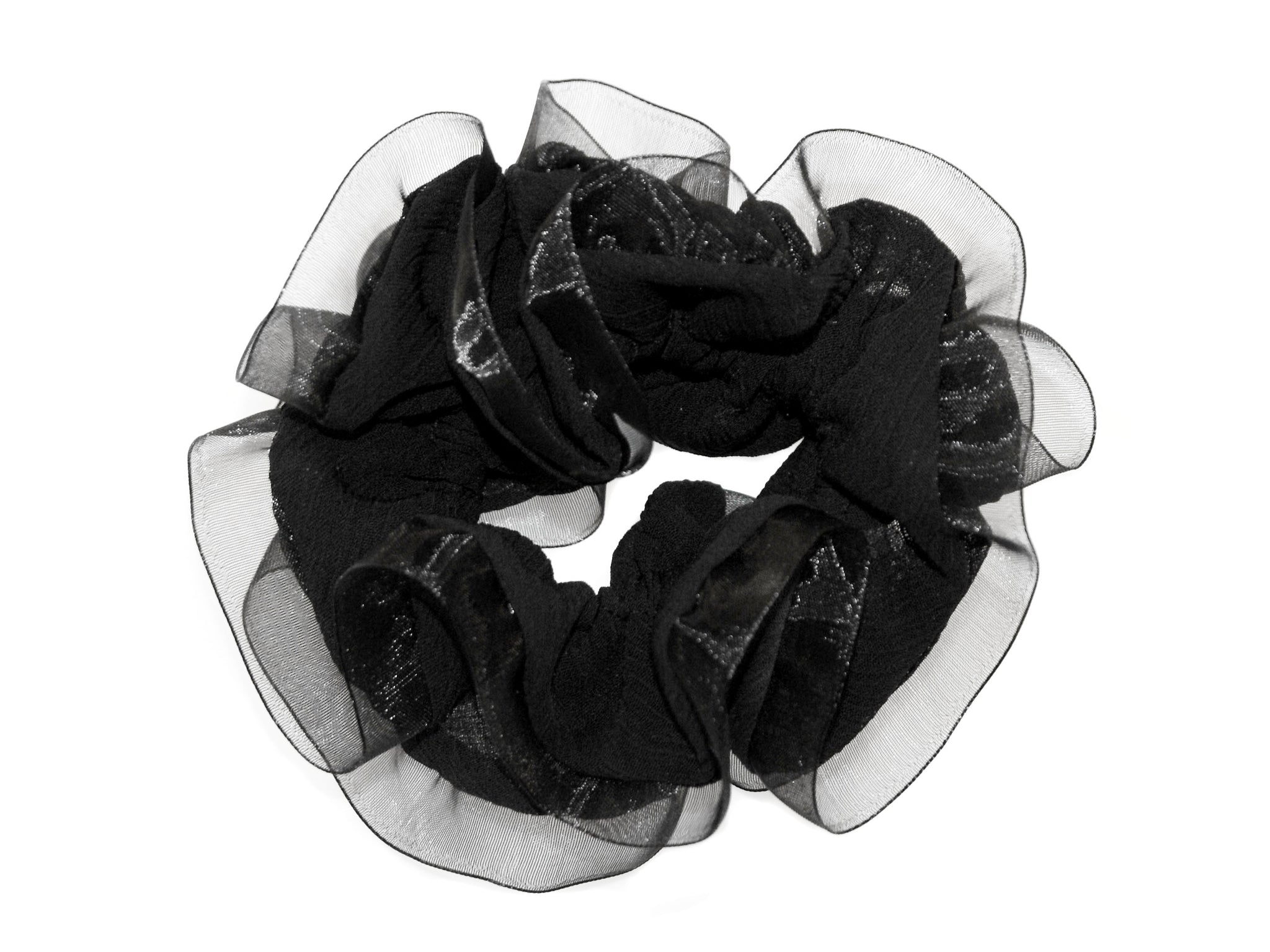 Tulle Edged Luxe Scrunchie - Black