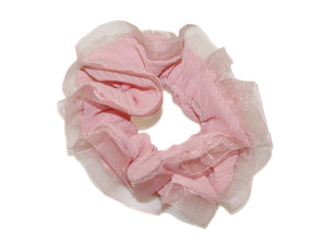 Tulle Edged Luxe Scrunchie - Blush
