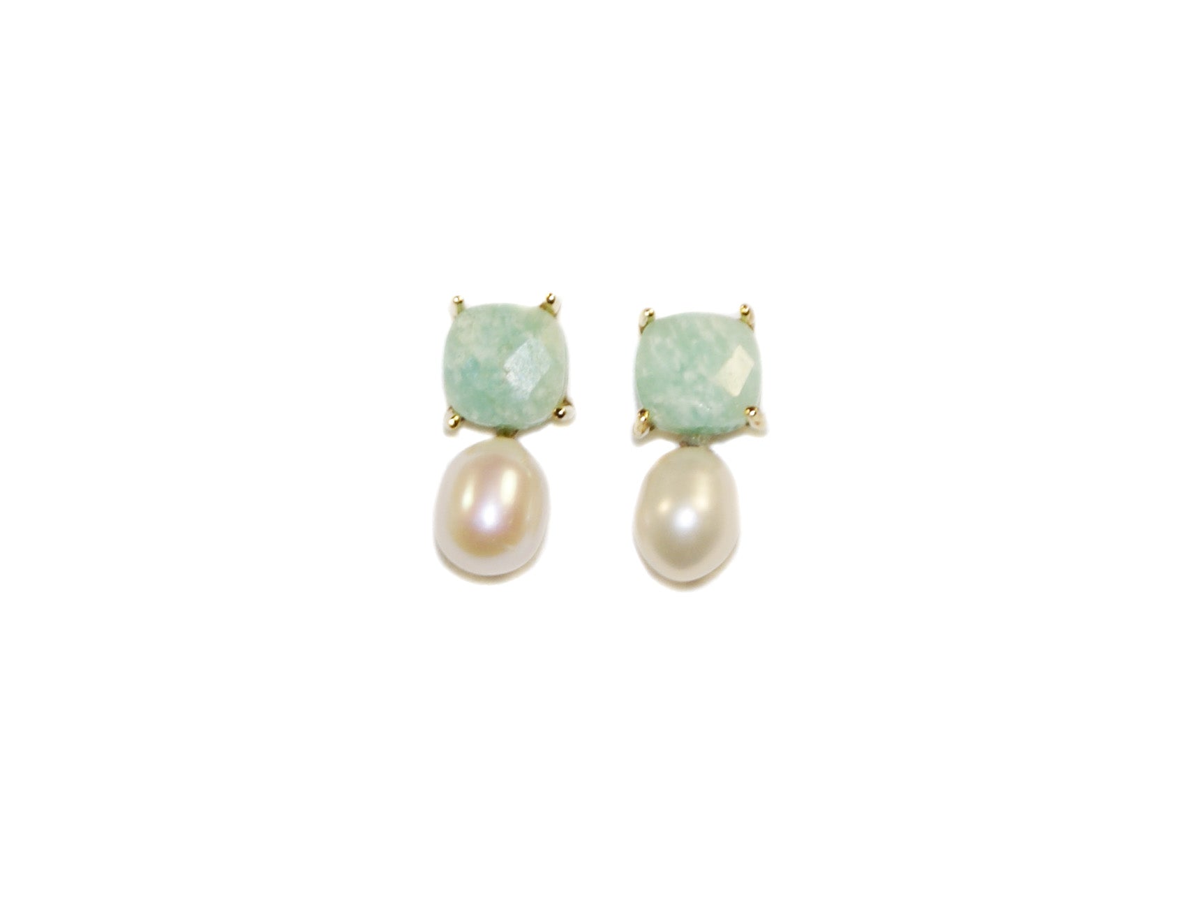 Semi-Precious Stone & Pearl Drop Studs - Amazonite/Pearl