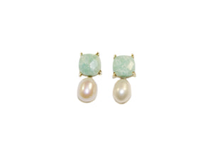 Semi-Precious Stone & Pearl Drop Studs - Amazonite/Pearl