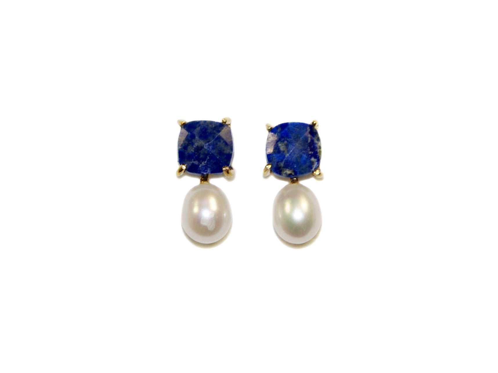 Semi-Precious Stone & Pearl Drop Studs - Lapis Lazuli/Pearl