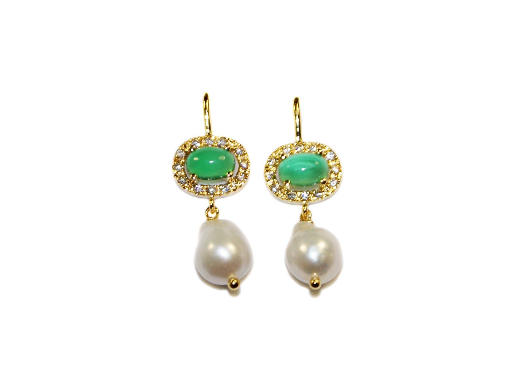 Buy Semi-Precious Stone Rosette Pearl Drop Earrings Green Onyx