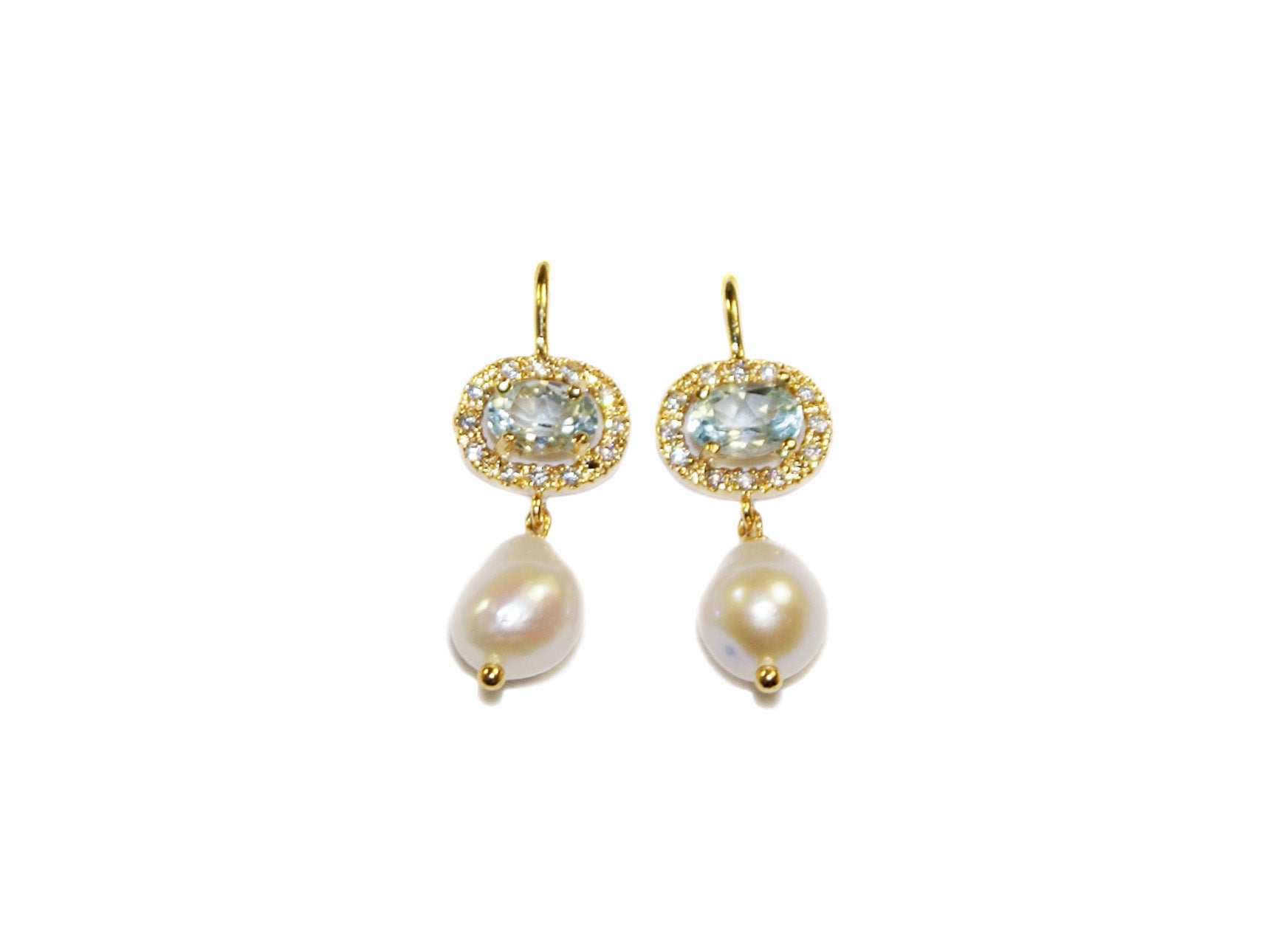 Semi-Precious Stone Rosette & Pearl Drop Earrings - Topaz/Pearl