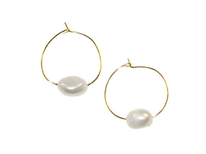 Single Large Pearl Hoop Earrings - Gold/Pearl