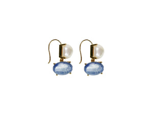 Pearl and Semi-Precious Stone Drop Earrings - Kyanite/Pearl