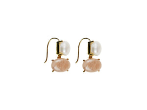 Pearl and Semi-Precious Stone Drop Earrings - Peach Moonstone/Pearl