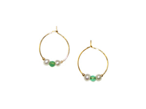 Two Pearls One Stone Small Hoop Earrings - Aventurine