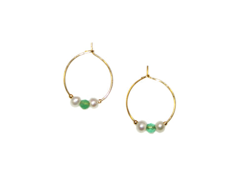 Two Pearls One Stone Small Hoop Earrings - Aventurine