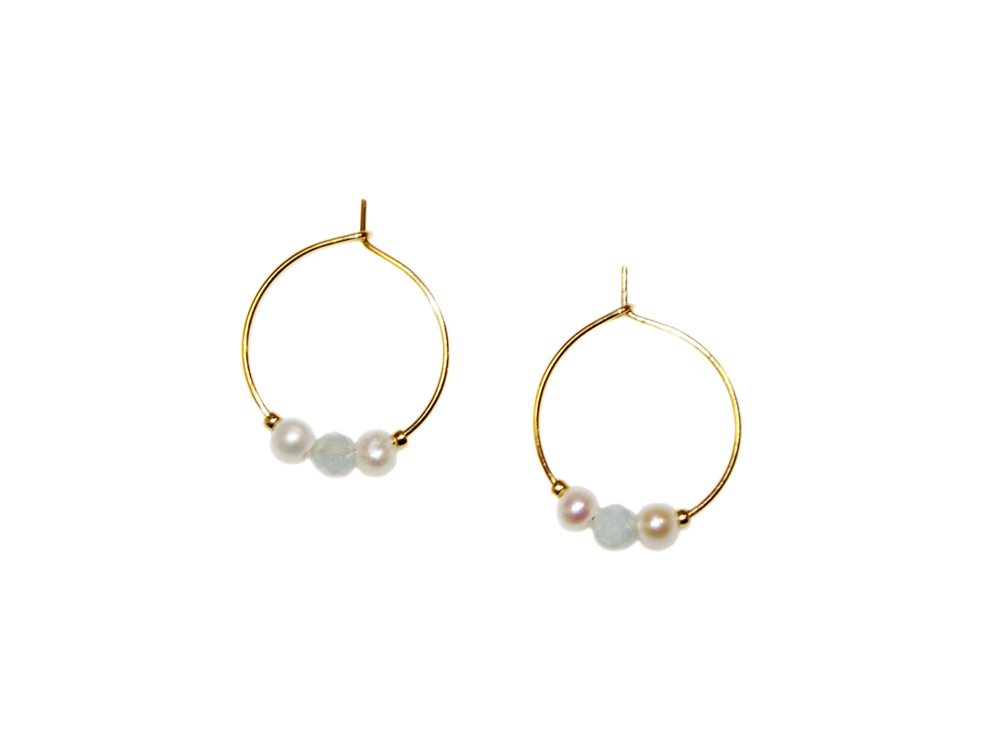 Two Pearls One Stone Small Hoop Earrings - Rainbow Moonstone