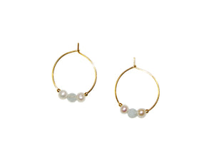 Two Pearls One Stone Small Hoop Earrings - Rainbow Moonstone