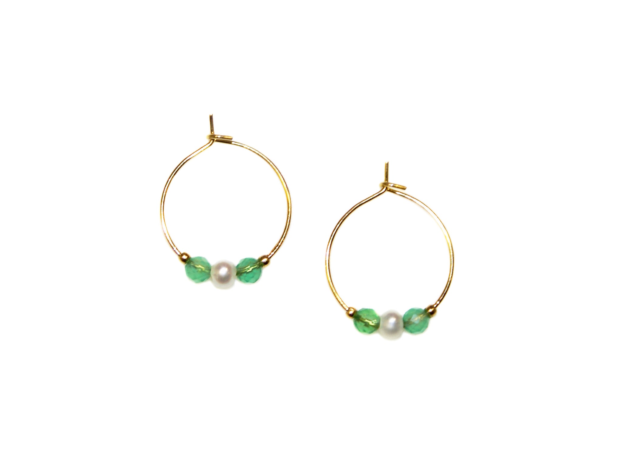 Two Stones One Pearl Small Hoop Earrings - Aventurine