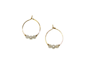 Two Stones One Pearl Small Hoop Earrings - Moonstone