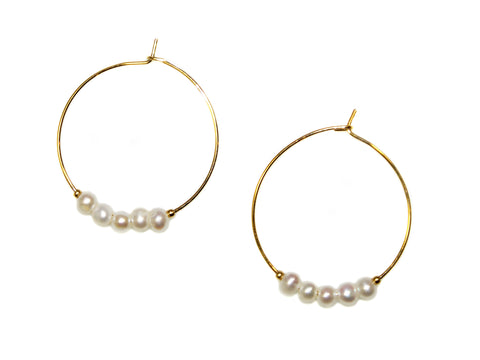 5  Pearls Large Hoop Earrings - Gold/Pearl