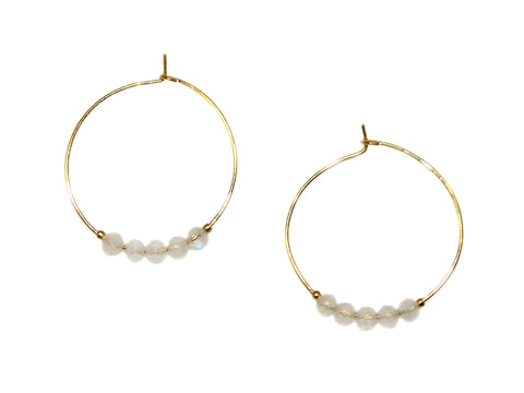 5 Stones Large Hoop Earrings - Moonstone