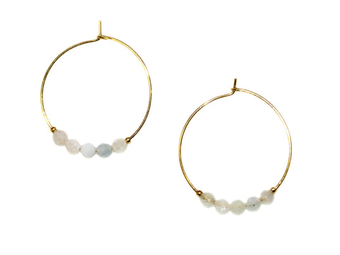 5 Stones Large Hoop Earrings - Rainbow Moonstone