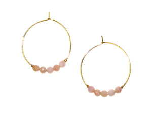 5 Stones Large Hoop Earrings - Rose Quartz