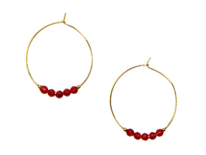 5 Stones Large Hoop Earrings - Ruby