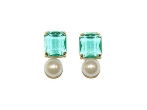 Diana Pearl + Glass Studs - Emerald