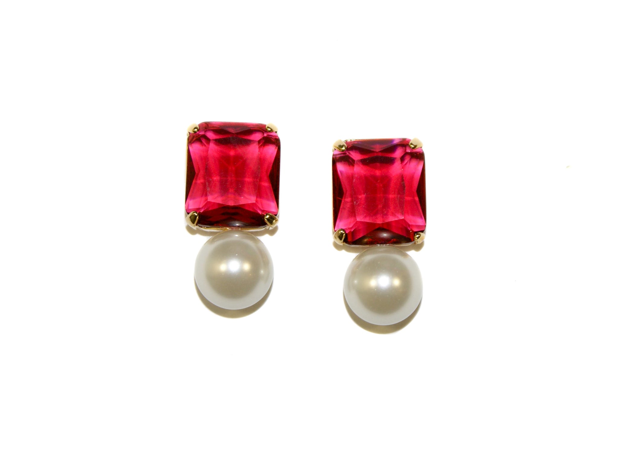 Diana Pearl + Glass Studs - Ruby