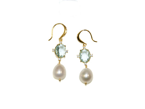 Zara Pearl + Glass Drop Earrings - Aquamarine