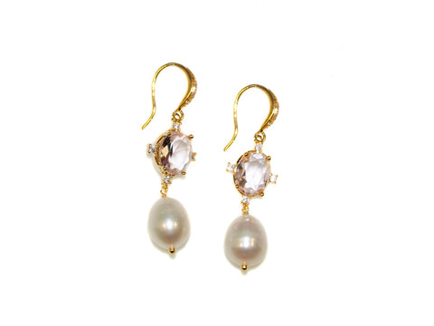 Zara Pearl + Glass Drop Earrings - Lilac