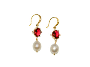 Zara Pearl + Glass Drop Earrings - Ruby