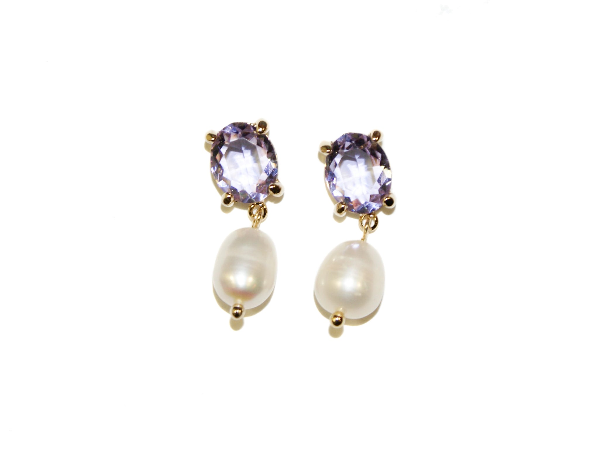 Oval Glass + Pearl Studs - Lilac