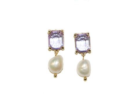 Square Glass + Pearl Studs - Lilac