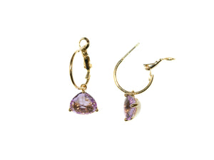 Glass Drop Hoop Earrings - Amethyst